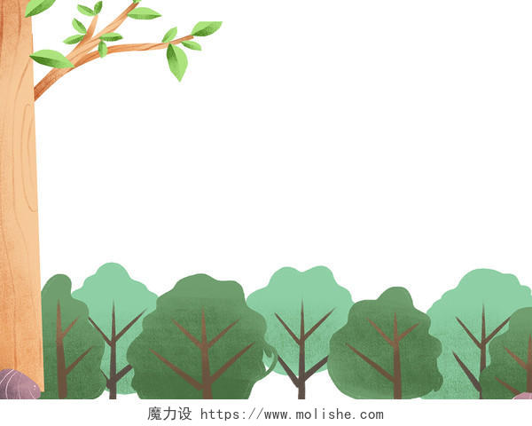 绿色手绘卡通树木树树干树枝元素PNG素材